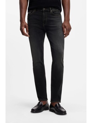 Boss Erkek Dar Kesim Düz Paça Esnek Pamuklu Denim Siyah Jeans 50564384-009