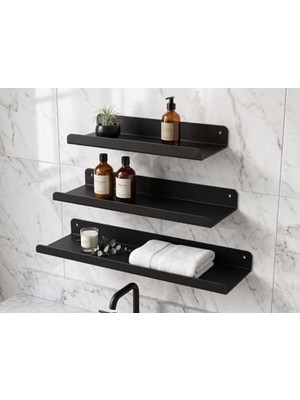 Odea 3'lü Yapışkanlı Metal Duvar Rafı Seti, Minimalist Tasarım