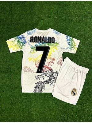 Ozsports Real Madrid Ronaldo 7 Dragon Çocuk Futbol Forması Beyaz