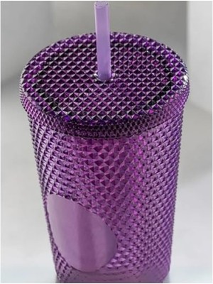 Odea 750 ml Kapaklı Pipetli Soğuk Içecek Bardağı - Mor Kristal Desenli