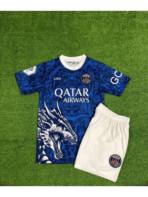 Ozsports Paris Saint-Germain Mbappé 7 Dragon Çocuk Futbol Forması Mavi