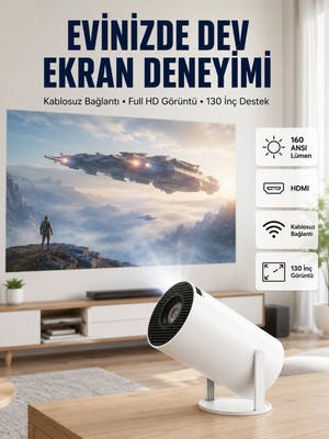 4K Uyumlu 130 Inç Full Hd Projeksiyon Cihazı ve Kablosuz Aktarım Özelliği - Lisinya