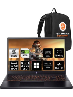 Acer Nitro V15 ANV15-52 I7 13620H Rtx 5050 8gb 75W 40GB Ram 256GB SSD 15.6" Fhd (1920X1080) 165Hz WIN11 Pro NHQZ7EY005P337 Gaming Laptop + Per4 Çanta