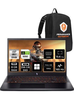 Acer Nitro V15 ANV15-52 I7 13620H Rtx 5050 8gb 75W 8gb Ram 256GB SSD 15.6" Fhd (1920X1080) 165Hz WIN11 Home NHQZ7EY005P301 Gaming Laptop + Per4 Çanta
