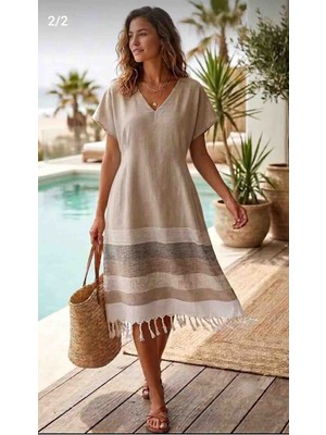 Trendol Fashion Life Deniz /plaj Elbisesi / Kimono /peştemal /açık Kahve S Beden