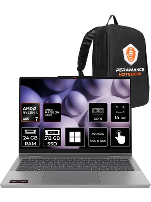 Lenovo Ideapad 5 2-In-1 14AGP11 Ryzen Aı 7 445 24GB Ram 512GB SSD 14" Touch Wuxga (1920X1200) IPS WIN11 Pro 83UH0049TRP314 Dokunmatik Taşınabilir Bilgisayar + Per4 Çanta