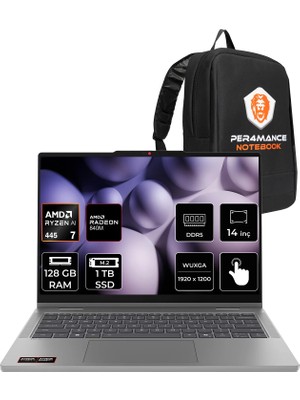 Lenovo Ideapad 5 2-In-1 14AGP11 Ryzen Aı 7 445 128GB Ram 1tb SSD 14" Touch Wuxga (1920X1200) IPS Freedos 83UH0049TRP357 Dokunmatik Taşınabilir Bilgisayar + Per4 Çanta