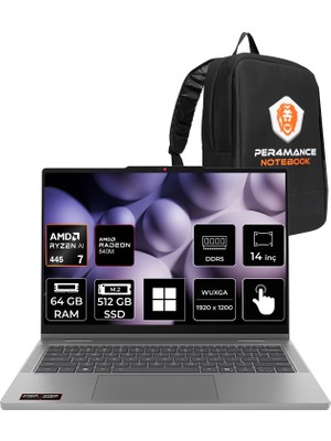 Lenovo Ideapad 5 2-In-1 14AGP11 Ryzen Aı 7 445 64GB Ram 512GB SSD 14" Touch Wuxga (1920X1200) IPS WIN11 Pro 83UH0049TRP338 Dokunmatik Taşınabilir Bilgisayar + Per4 Çanta
