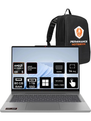 Lenovo Ideapad 5 2-In-1 14AGP11 Ryzen Aı 5 430 80GB Ram 1tb SSD 14" Touch Wuxga (1920X1200) IPS WIN11 Home 83UH004DTRP345 Dokunmatik Taşınabilir Bilgisayar + Per4 Çanta