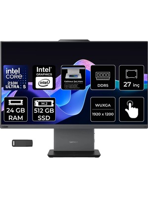 Lenovo Thinkcentre Neo 50A Gen 5 Intel Core 5 210H 24GB Ram 512GB SSD 27" Touch Full Hd (1920X1080) Freedos 12SA002VTRP314 Luna Grey Dokunmatik All In One Bilgisayar + Per4 USB Bellek