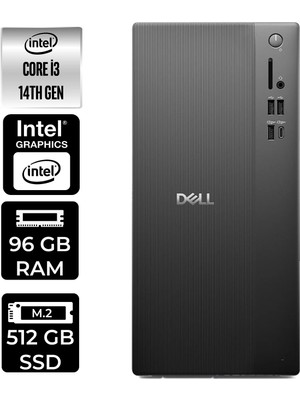 Dell Tower Essential QVT1260 Intel Core I3 14100 96GB Ram 512GB SSD WIN11 Pro BTO001_QVT1260P357 Masaüstü Bilgisayar + Per4 USB Bellek