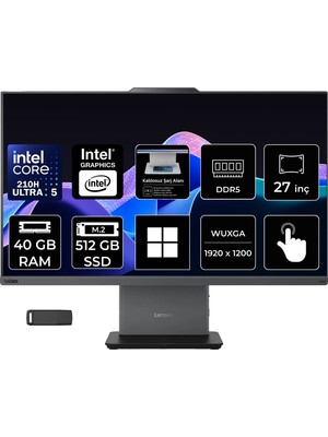 Lenovo Thinkcentre Neo 50A Gen 5 Intel Core 5 210H 40GB Ram 512GB SSD 27" Touch Full Hd (1920X1080) WIN11 Pro 12SA002VTRP326 Luna Grey Dokunmatik All In One Bilgisayar + Per4 USB Bellek