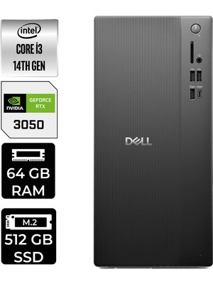 Dell Tower Essential QVT1260 Intel Core I3 14100 Rtx 3050 6gb 64GB Ram 512GB SSD WIN11 Home BTO001_QVT1260P513 Masaüstü Bilgisayar + Per4 USB Bellek