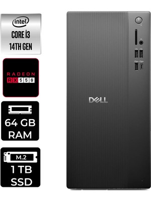 Dell Tower Essential QVT1260 Intel Core I3 14100 Rx 550 4gb 64GB Ram 1tb SSD Freedos BTO001_QVT1260P374 Masaüstü Bilgisayar + Per4 USB Bellek