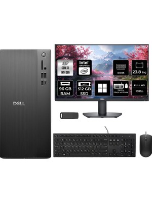 Dell Tower Essential QVT1260 Intel Core I3 14100 96GB Ram 512GB SSD 23.8" Fhd WIN11 Pro BTO001_QVT1260P657 Masaüstü Bilgisayar + Per4 USB Bellek