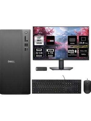Dell Tower Essential QVT1260 Intel Core I3 14100 Rx 550 4gb 32GB Ram 4tb SSD 23.8" Fhd Freedos BTO001_QVT1260P668 Masaüstü Bilgisayar + Per4 USB Bellek