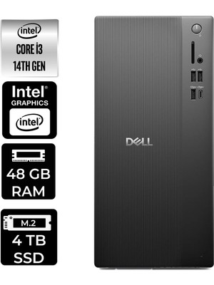 Dell Tower Essential QVT1260 Intel Core I3 14100 48GB Ram 4tb SSD WIN11 Home BTO001_QVT1260P332 Masaüstü Bilgisayar + Per4 USB Bellek