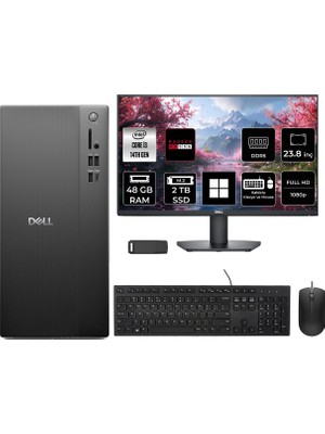 Dell Tower Essential QVT1260 Intel Core I3 14100 Rx 550 4gb 48GB Ram 2tb SSD 23.8" Fhd WIN11 Home BTO001_QVT1260P691 Masaüstü Bilgisayar + Per4 USB Bellek