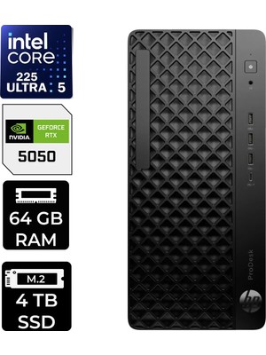 Hp Prodesk 4 Tower G1I Intel Core Ultra 5 225 Rtx 5050 8gb 64GB Ram 4tb SSD WIN11 Home D36TQETP576 Masaüstü Bilgisayar + Per4 USB Bellek