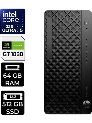 Hp Prodesk 4 Tower G1I Intel Core Ultra 5 225 Gt 1030 4gb 64GB Ram 512GB SSD WIN11 Home D36TQETP453 Masaüstü Bilgisayar + Per4 USB Bellek