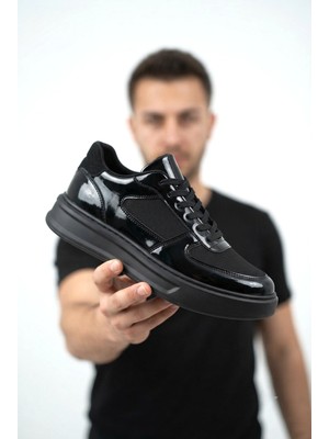 Zerenyus ZRK-X8 Yüksek Kalite Kalın Taban Siyah Rugan Günlük Erkek Sneaker
