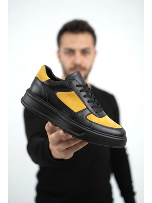 Zerenyus ZRK-X8 Yüksek Kalite Kalın Taban Siyah Sarı Günlük Erkek Sneaker