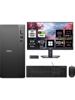 Dell Tower Essential QVT1260 Intel Core I3 14100 Rtx 3050 6gb 64GB Ram 4tb SSD 23.8" Fhd WIN11 Home BTO001_QVT1260P816 Masaüstü Bilgisayar + Per4 USB Bellek