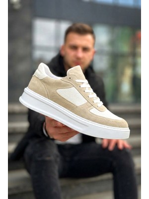 Zerenyus ZRK-X8 Yüksek Kalite Kalın Taban Bej Keten Süet Günlük Erkek Sneaker