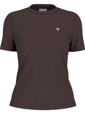 Guess Kahverengi Kadın Bisiklet Yaka Slim Fit T-Shirt V6RI17KD741-A10K
