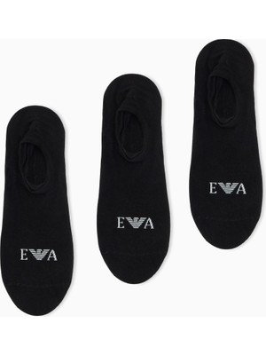 Emporio Armani Erkek Logo Detaylı Nefes Alabilen Pamuklu Üçlü Paket Kısa Siyah Çorap EM000548 AF26377-UC001