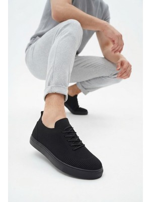 Zerenyus ZRK-X101 Premium Nefes Alan Siyah Triko Bağcıklı Günlük Erkek Sneaker