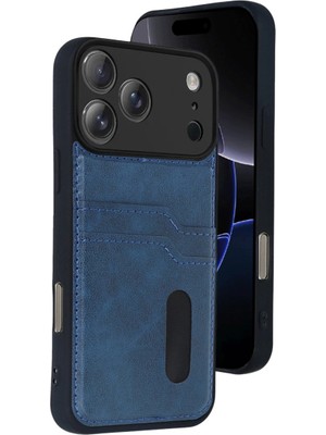 Magicool Iphone 17 Pro Max Sara Kartvizitli Deri Kılıf - Lacivert