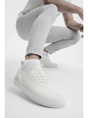 Zerenyus ZRK-X101 Premium Nefes Alan Beyaz Triko Bağcıklı Günlük Erkek Sneaker