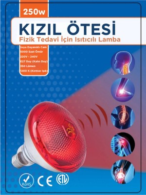 250W Kızılötesi (Infrared) Isıtıcılı Fizik Tedavi Lambası (Kırmızı Işık) E27 (Kalın Duy) ( Lisinya )