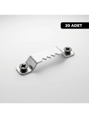 Zevahir 20 Adet Vidalı Timsah Ağızlı Testere Dişli Metal Tablo, Çerçeve ve Kanvas Duvar Asma Askı Aparatı Seti - Kolay Montajlı Sağlam Paslanmaz Ev Ofis Dekorasyon Sabitleme Düzenleyici Aksesuarları