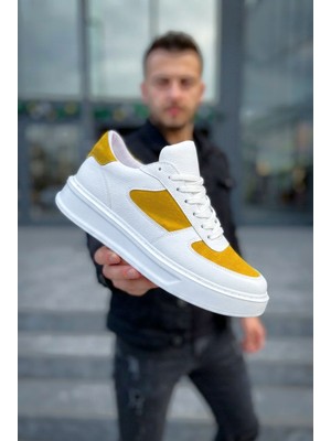 Zerenyus ZRK-X8 Yüksek Kalite Kalın Taban Beyaz Sarı Süet Günlük Erkeke Sneaker