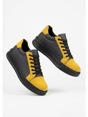 Zerenyus ZRK-X46 Yüksek Kalite Paraşüt Kumaş Siyah Sarı Yüksek Taban Sneakers