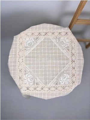 Odea Dantelli Krem Renk Fiskos Sehap Örtüsü, 100X100 cm