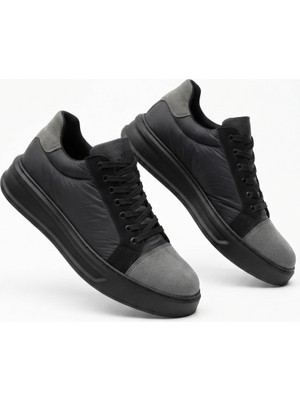 Zerenyus ZRK-X46 Yüksek Kalite Paraşüt Kumaş Siyah Gri Yüksek Taban Sneakers