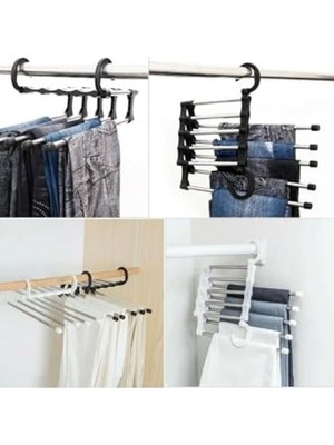 Odea 5 Katlı Siyah Hareketli Pantolon Askısı - Yer Kaplamayan Dolap Içi Askılık