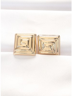 Pirinç Gold Renk Kare Form Küpe - Lisinya