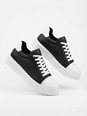 Zerenyus ZRK-X46 Yüksek Kalite Paraşüt Kumaş Siyah Beyaz Yüksek Taban Sneakers