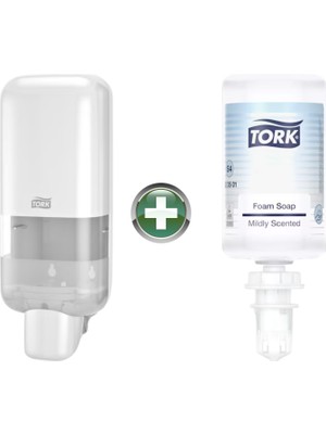 Tork S4 Beyaz Sabun ve Dezenfektan Dispenseri 564500 + 1 L Premium Köpük Sabun 520501 Hediyeli