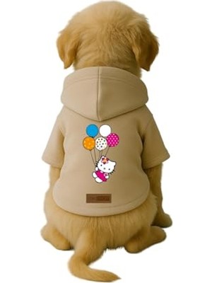 Odea Baskılı Bej Kapüşonlu Köpek ve Kedi Kıyafeti - 4xl