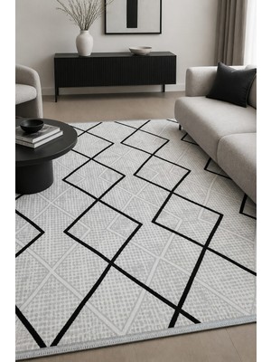 Cinka Home Vera Krem Vizon Siyah Modern Salon Oturma Odası Halısı Özel Ölçü Robot Süpürge Uyumlu Kolay Temizlen