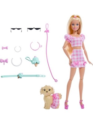 Odea Uyumlu Bebek ve Köpekçiği Seti - Pembe Desenli Kıyafetler