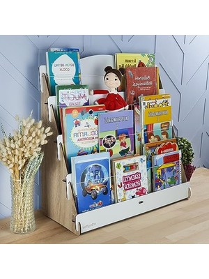 Odea Ahşap Çocuk Kitaplığı - 4 Raflı, Meşe & Beyaz
