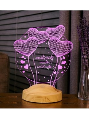 Odea Kişiye Özel 3D LED Lamba - Kalp Balon Desenli