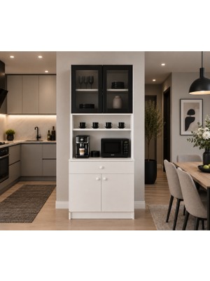 T Designo Tdesigno La Çok Amaçlı Dolap-Mikrodalga-Erzak-Airfryer-Mutfak-Kiler Dolabı-Kahve KÖŞESI-90CM