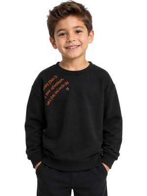 Queen Kids Uniex Çocuk Baskılı Sweatshirt Siyah
